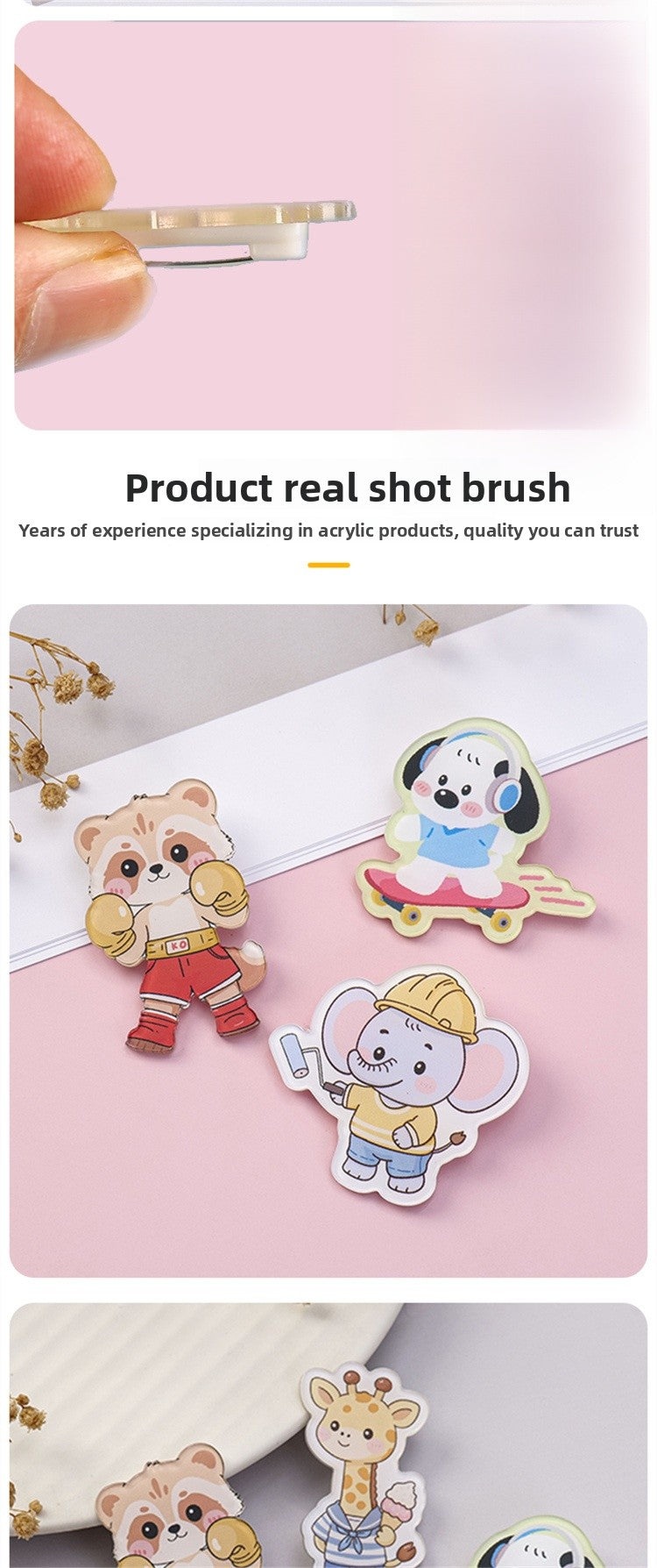 Animal Pin Brooch Featuring Bear And Rabbit Patterns In Multicolor Acrylic Material
