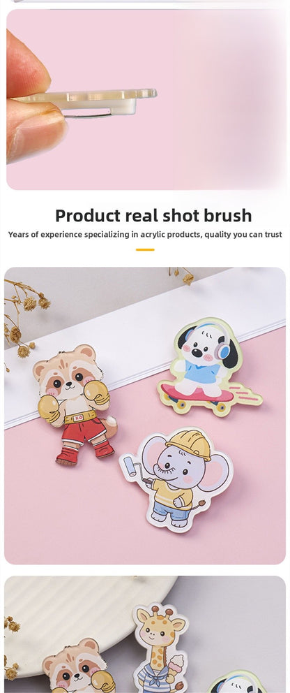 Animal Pin Brooch Featuring Bear And Rabbit Patterns In Multicolor Acrylic Material