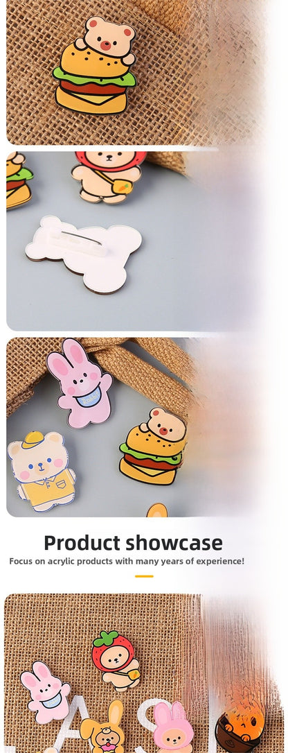 Cartoon Animal Bear Pin Brooch Made Of Acrylic, Featuring A Cute And Colorful Design