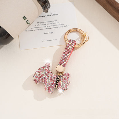 Pink Dog Keychain Featuring Rhinestone Inlay, Stylish Rhinestone Material Accessory