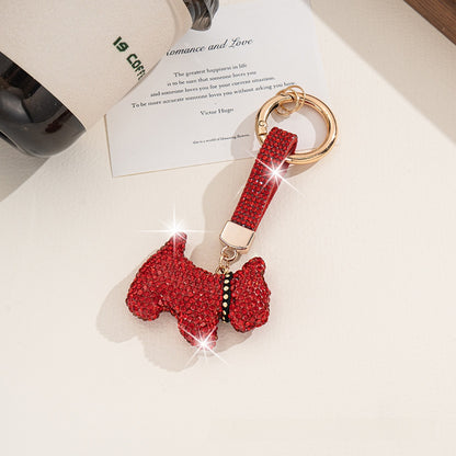 Pink Dog Keychain Featuring Rhinestone Inlay, Stylish Rhinestone Material Accessory
