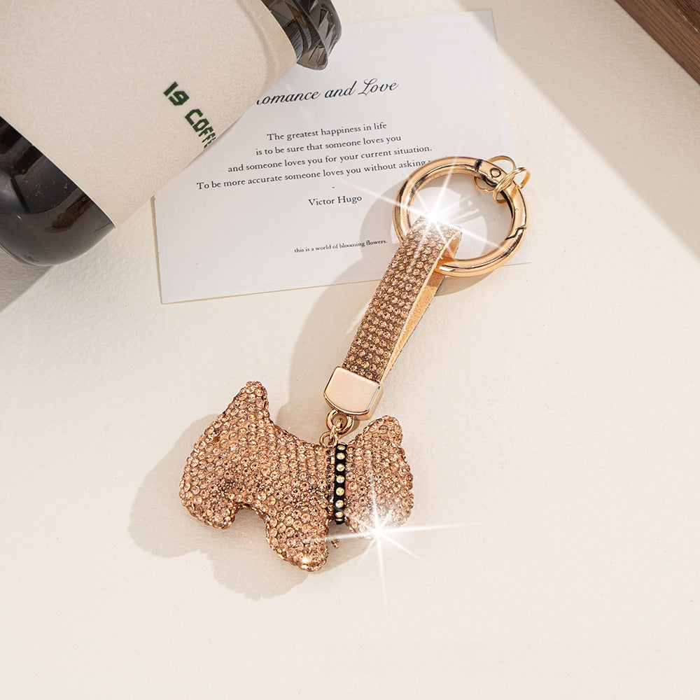 Pink Dog Keychain Featuring Rhinestone Inlay, Stylish Rhinestone Material Accessory