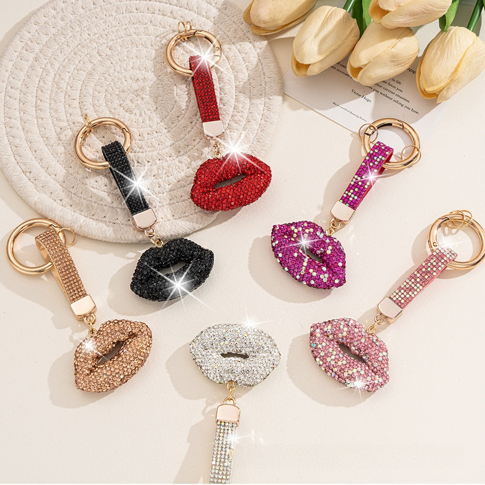 Lips Rhinestone Keychain In White, Stylish Keychain Accessory With Sparkling Design
