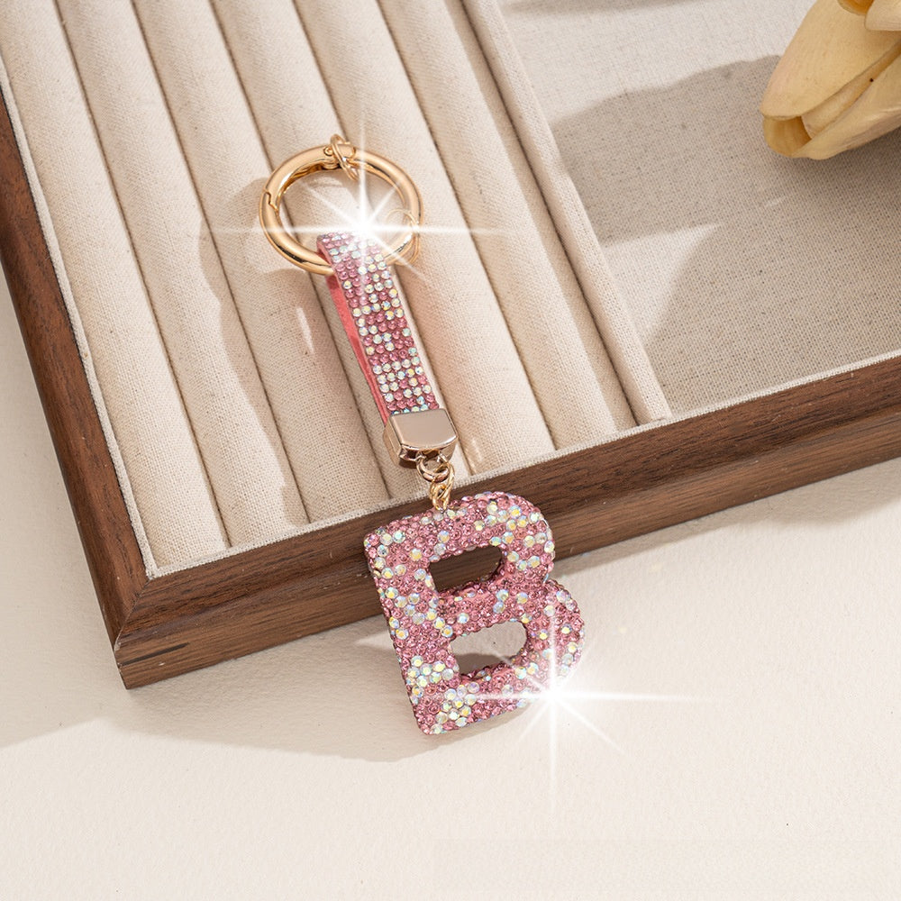 Multicolor Letter Keychain Featuring Rhinestone Material, Stylish Keychain Accessory
