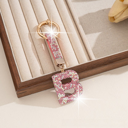 Multicolor Letter Keychain Featuring Rhinestone Material, Stylish Keychain Accessory