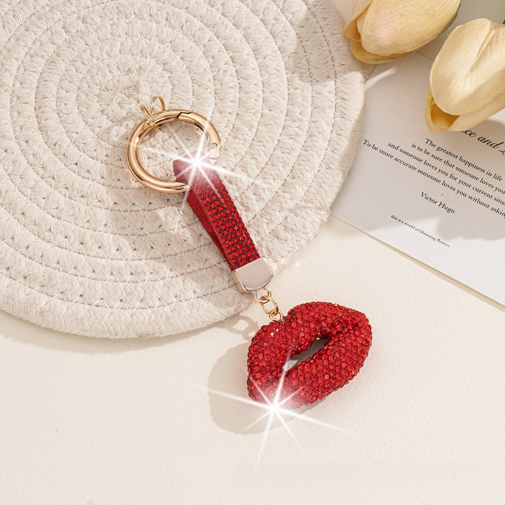 Lips Rhinestone Keychain In White, Stylish Keychain Accessory With Sparkling Design