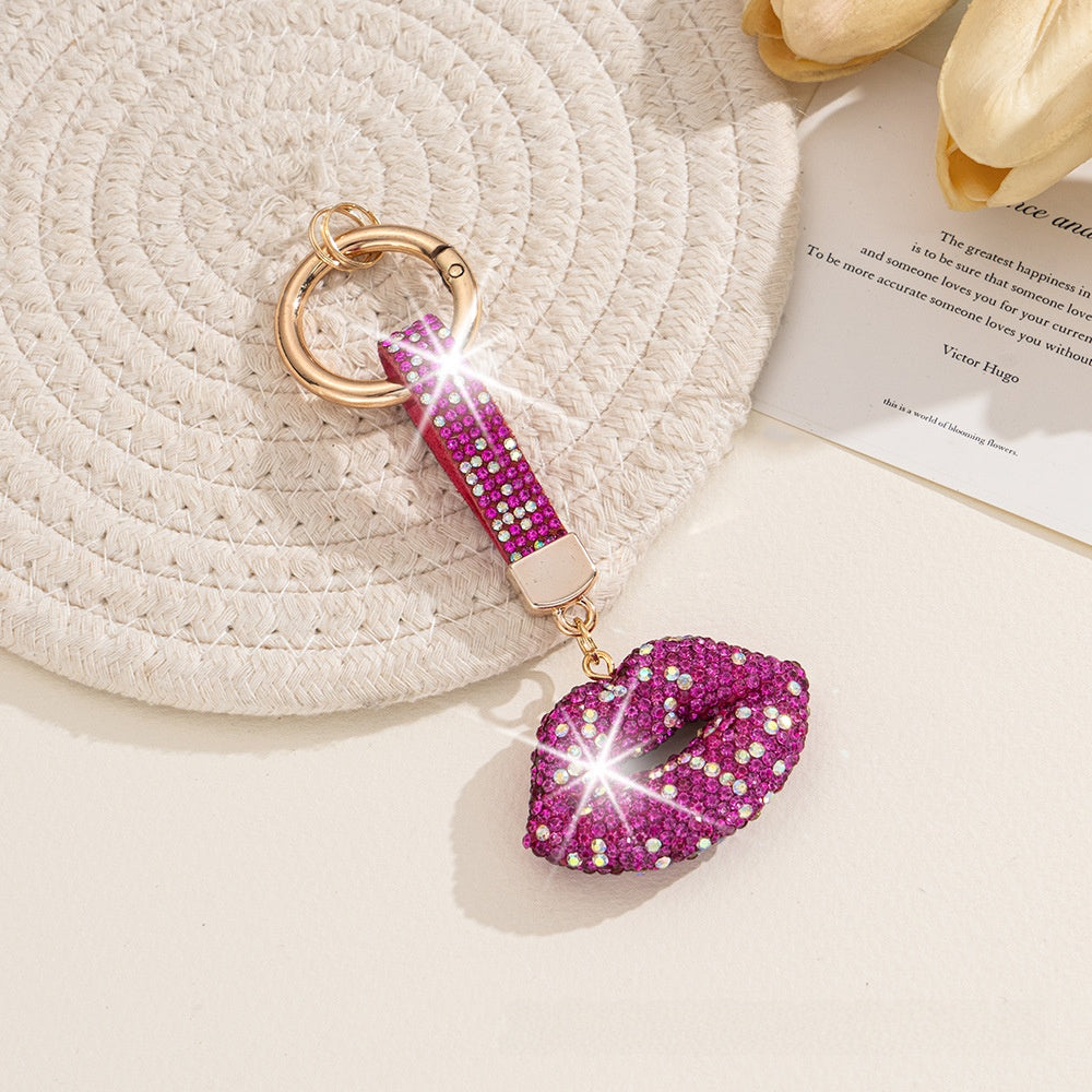Lips Rhinestone Keychain In White, Stylish Keychain Accessory With Sparkling Design