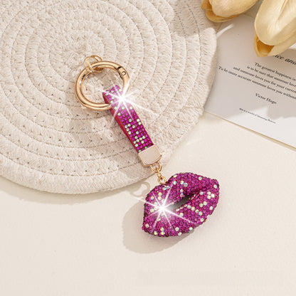 Lips Rhinestone Keychain In White, Stylish Keychain Accessory With Sparkling Design