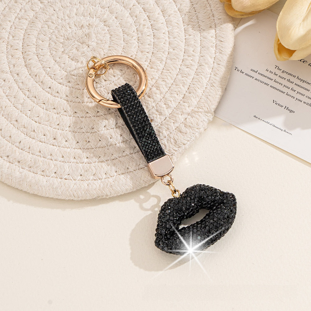 Lips Rhinestone Keychain In White, Stylish Keychain Accessory With Sparkling Design
