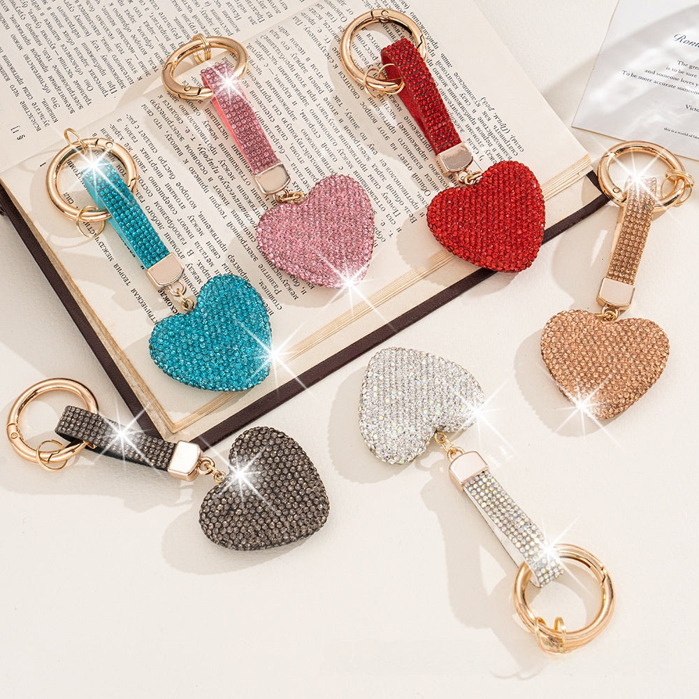 Heart Shape Keychain With Pink Rhinestone Design, Stylish Keychain Accessory For Everyday Use