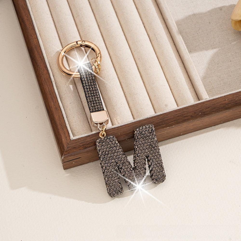 Multicolor Letter Keychain Featuring Rhinestone Material, Stylish Keychain Accessory