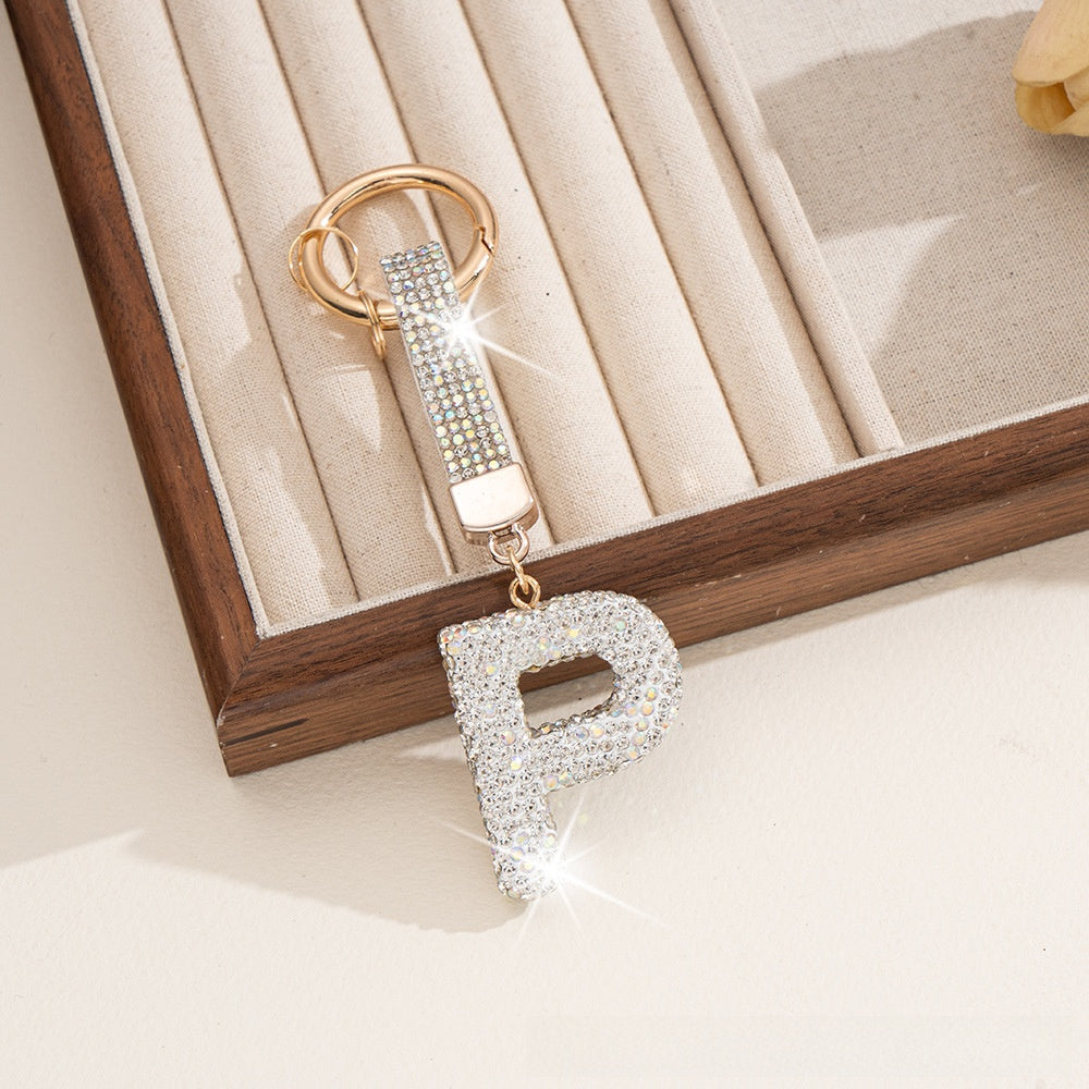 Multicolor Letter Keychain Featuring Rhinestone Material, Stylish Keychain Accessory