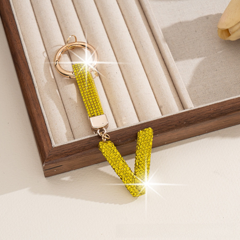 Multicolor Letter Keychain Featuring Rhinestone Material, Stylish Keychain Accessory