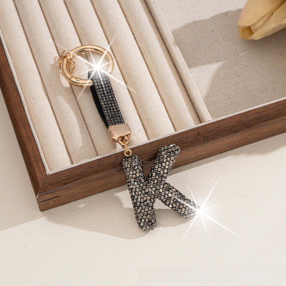 Multicolor Letter Keychain Featuring Rhinestone Material, Stylish Keychain Accessory