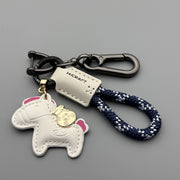 White Leather Blue Rope White Pony Figure-8 Buckle with D Buckle and 2 Small Rings