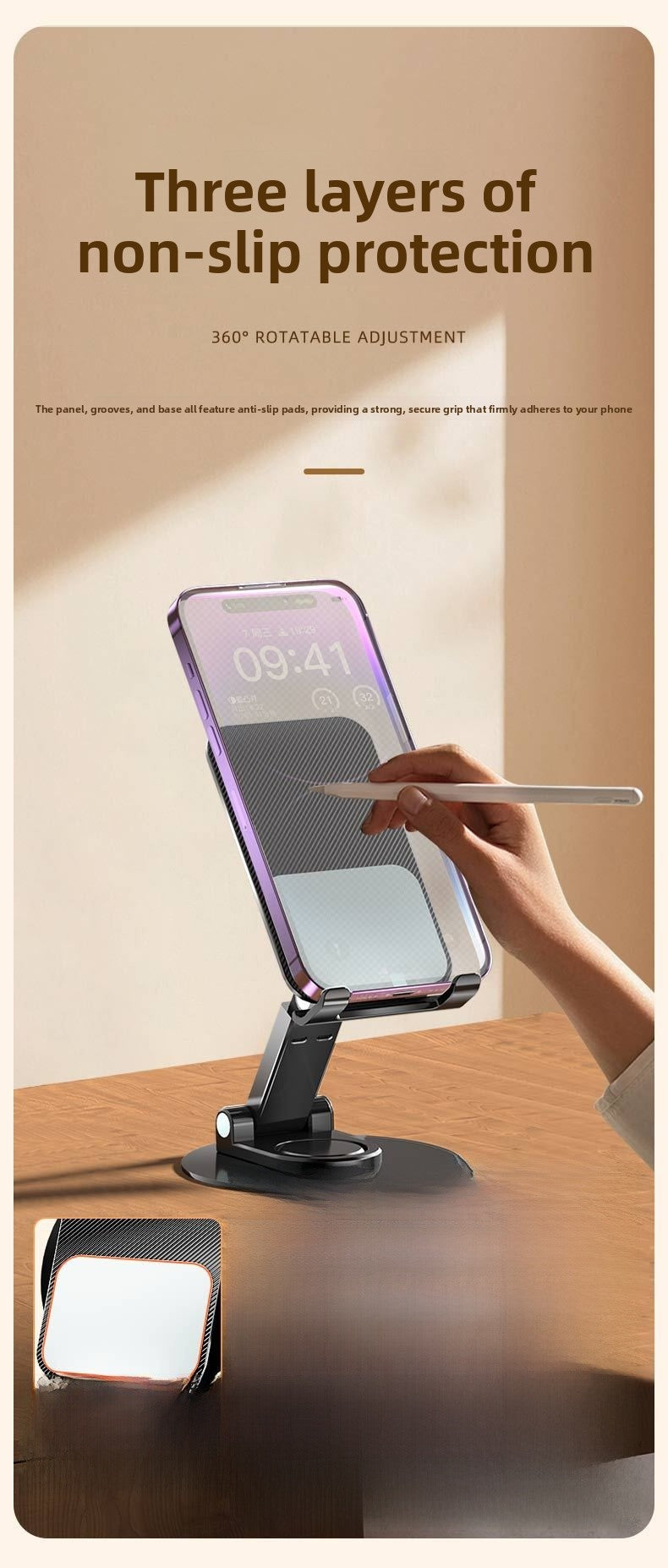 Folding Bracket Phone Stand Made Of Durable Aluminium Alloy In Black