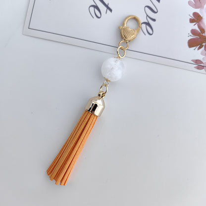 Tassel Bag Pendant In White Featuring PU Leather Material, Stylish Keychain Accessory