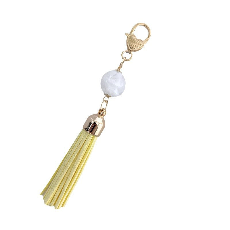 Tassel Bag Pendant In White Featuring PU Leather Material, Stylish Keychain Accessory