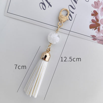 Tassel Bag Pendant In White Featuring PU Leather Material, Stylish Keychain Accessory