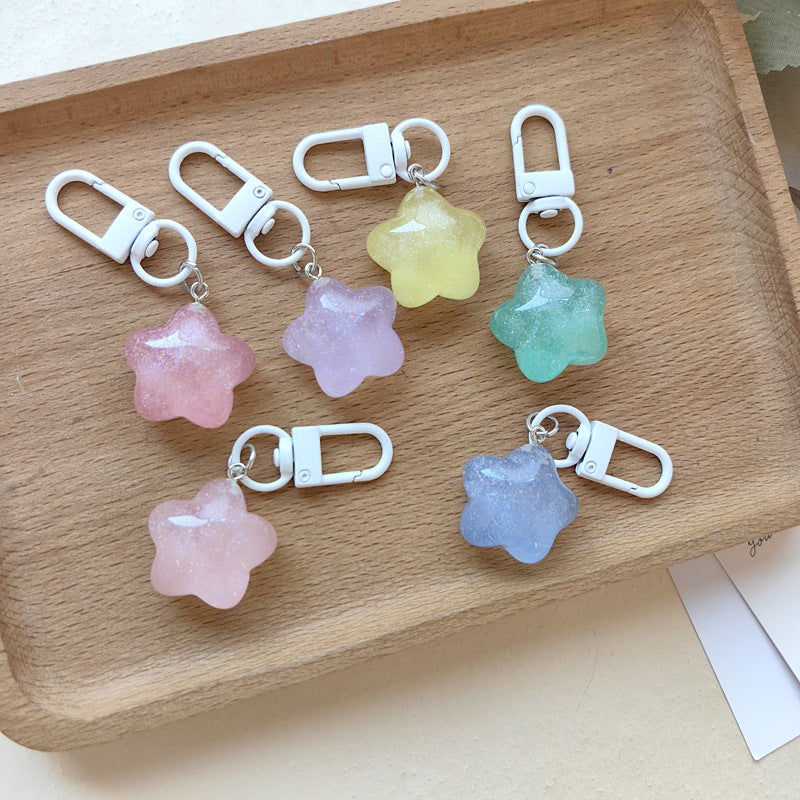 Pentagram Resin Keychain In Light Green, Stylish Keychain Accessory