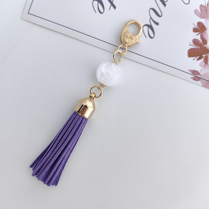 Tassel Bag Pendant In White Featuring PU Leather Material, Stylish Keychain Accessory