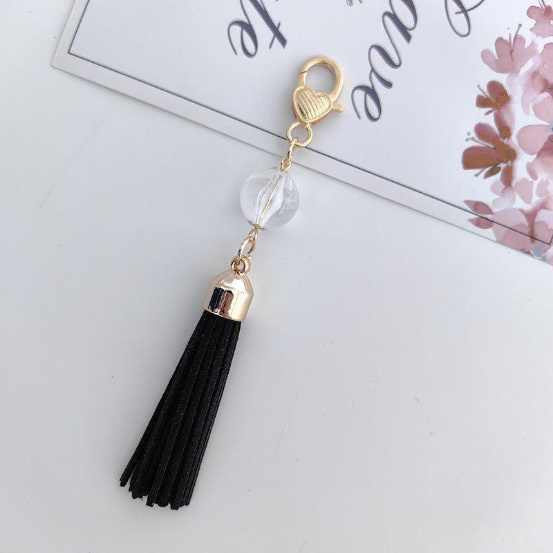Tassel Bag Pendant In White Featuring PU Leather Material, Stylish Keychain Accessory