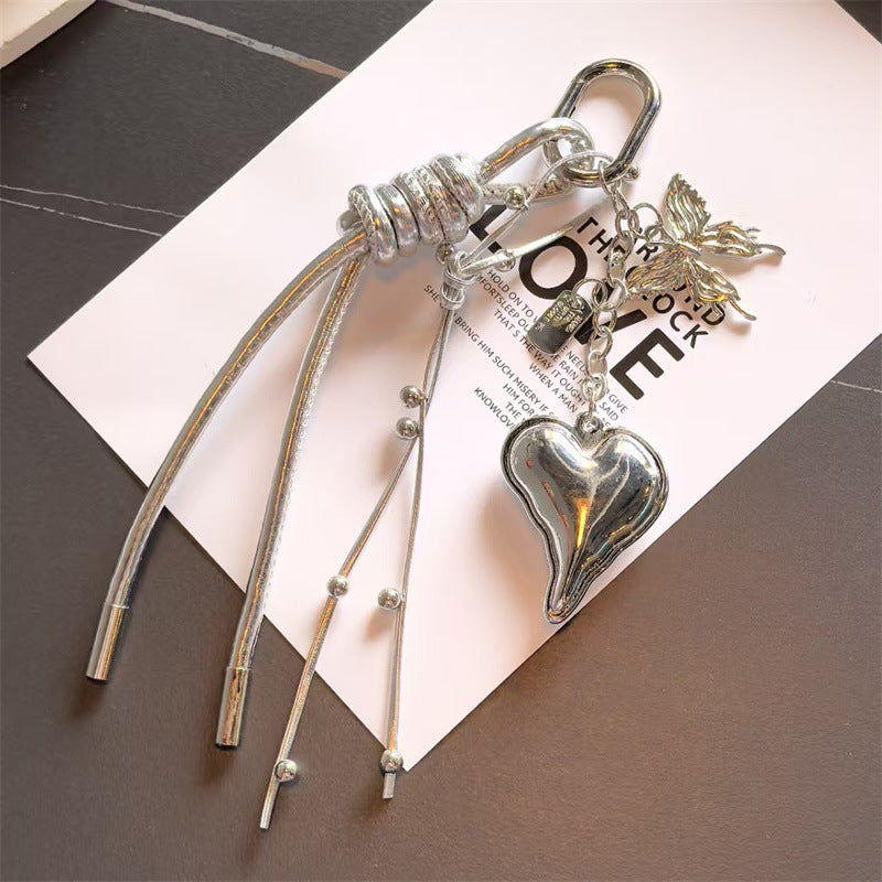 Heart Shape Keychain With Bow Knot Design In Silver, Stylish Jewelry Accessory