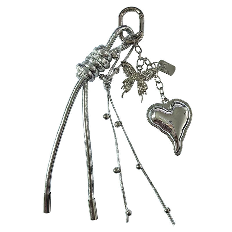 Heart Shape Keychain With Bow Knot Design In Silver, Stylish Jewelry Accessory