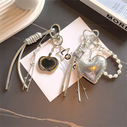 Heart Shape Keychain With Bow Knot Design In Silver, Stylish Jewelry Accessory