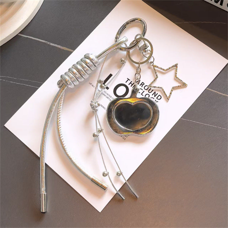 Heart Shape Keychain With Bow Knot Design In Silver, Stylish Jewelry Accessory
