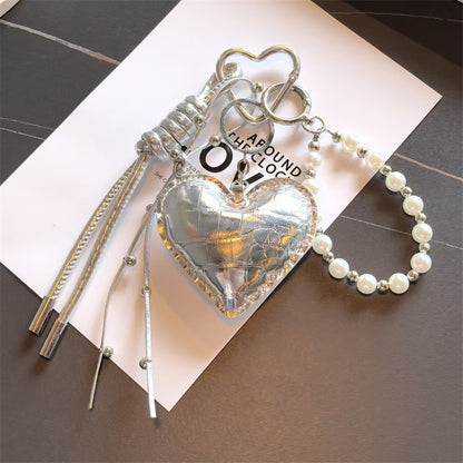 Heart Shape Keychain With Bow Knot Design In Silver, Stylish Jewelry Accessory