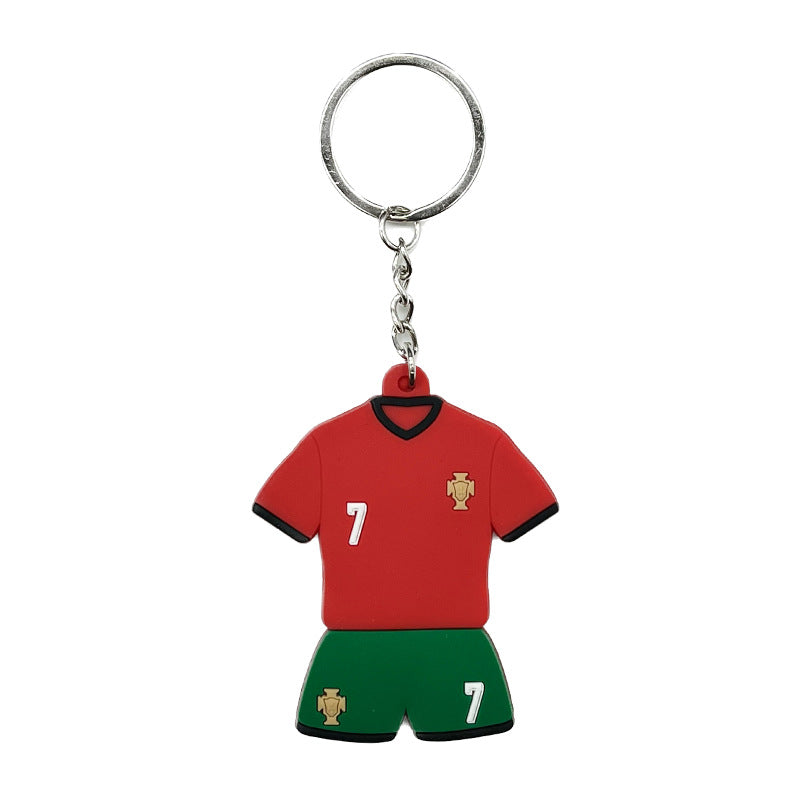 JINGBO PVC Soft Rubber Football Fan Keychain Featuring Portugal Ronaldo Design, 6.5x5.2cm, Customizable Logo, Made In Guangdong