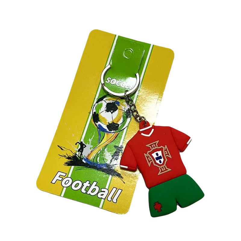 JINGBO PVC Soft Rubber Football Fan Keychain Featuring Portugal Ronaldo Design, 6.5x5.2cm, Customizable Logo, Made In Guangdong