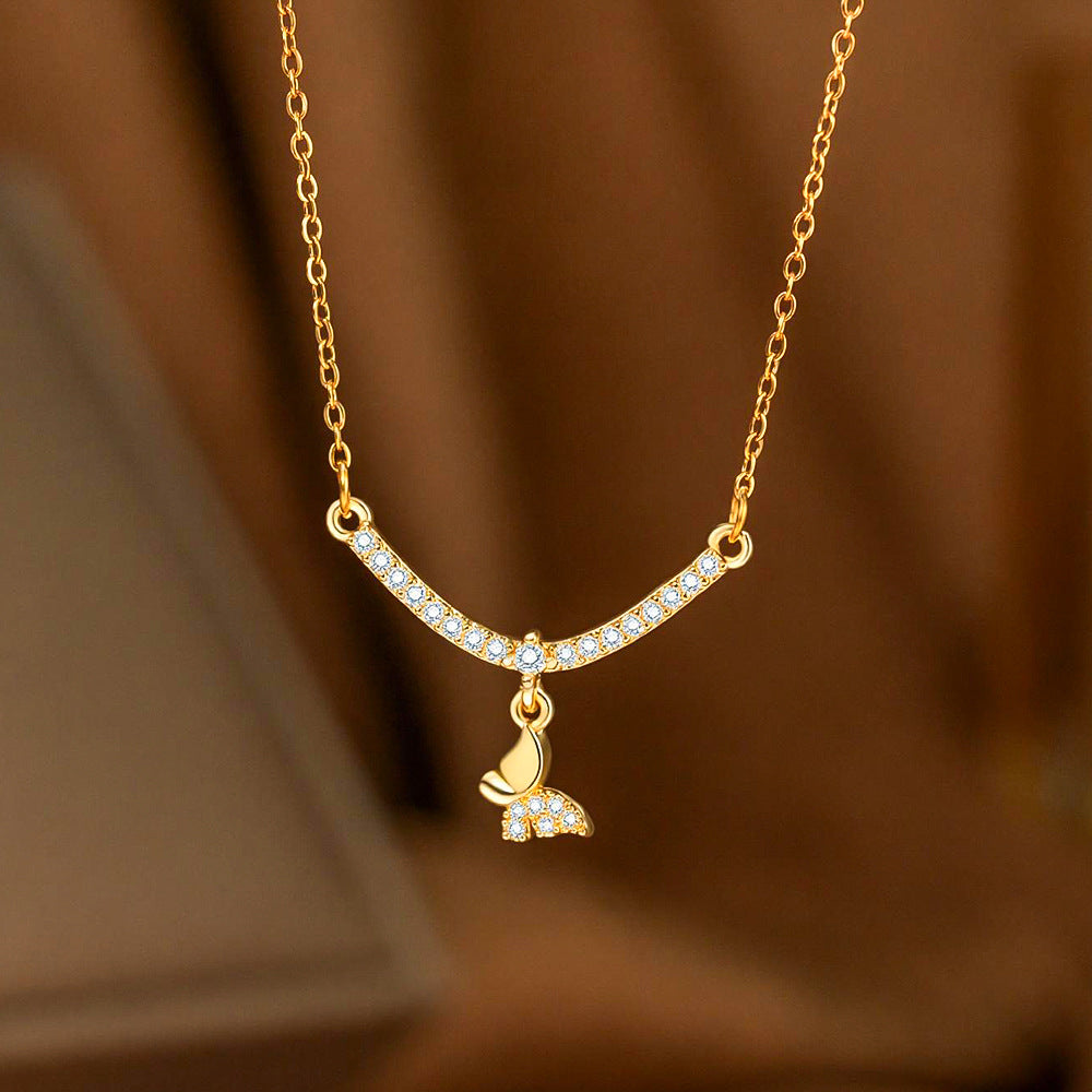 Unisex Butterfly Necklace With Tassel And Smiley Face Design In Golden Color