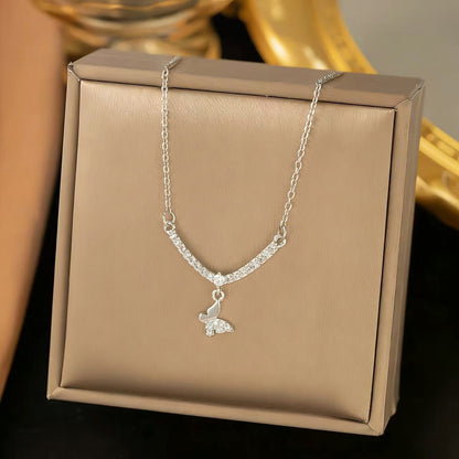 Unisex Butterfly Necklace With Tassel And Smiley Face Design In Golden Color