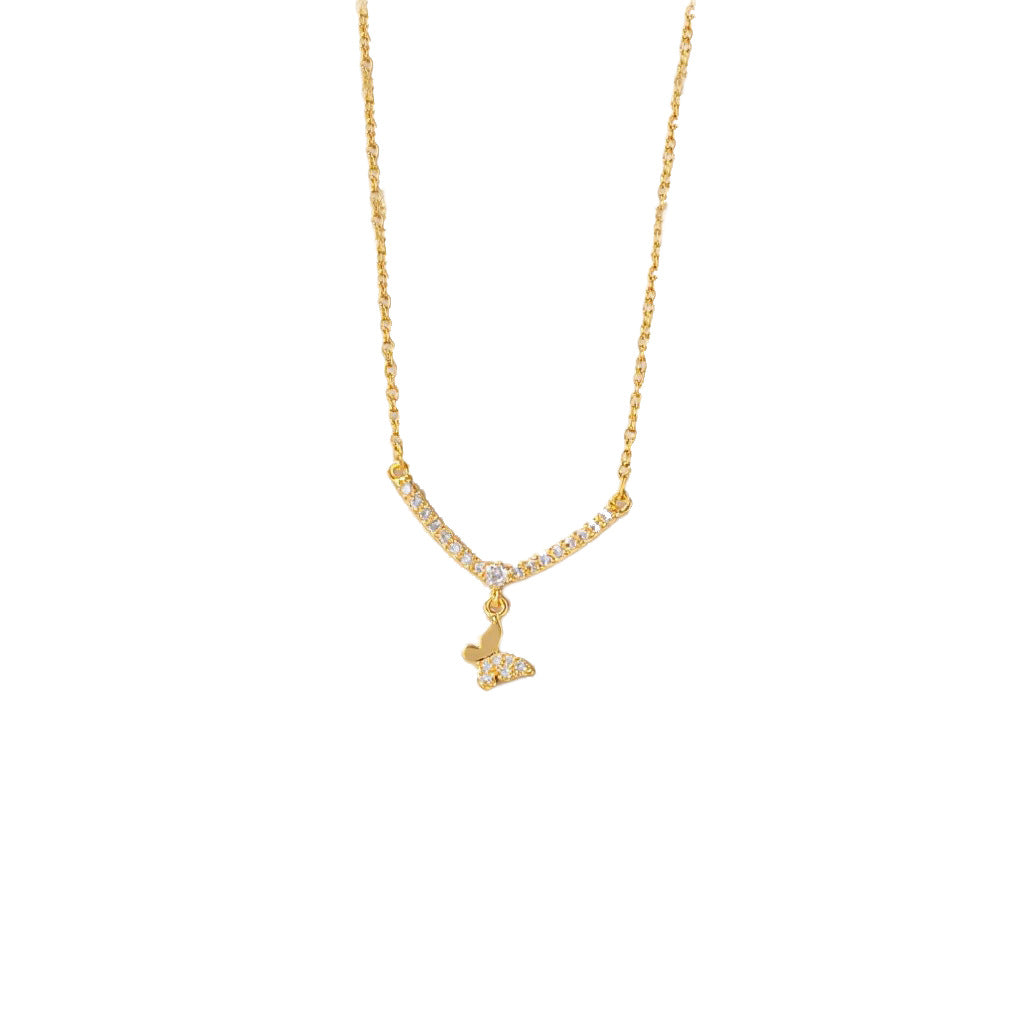 Unisex Butterfly Necklace With Tassel And Smiley Face Design In Golden Color
