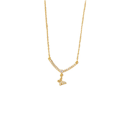 Unisex Butterfly Necklace With Tassel And Smiley Face Design In Golden Color
