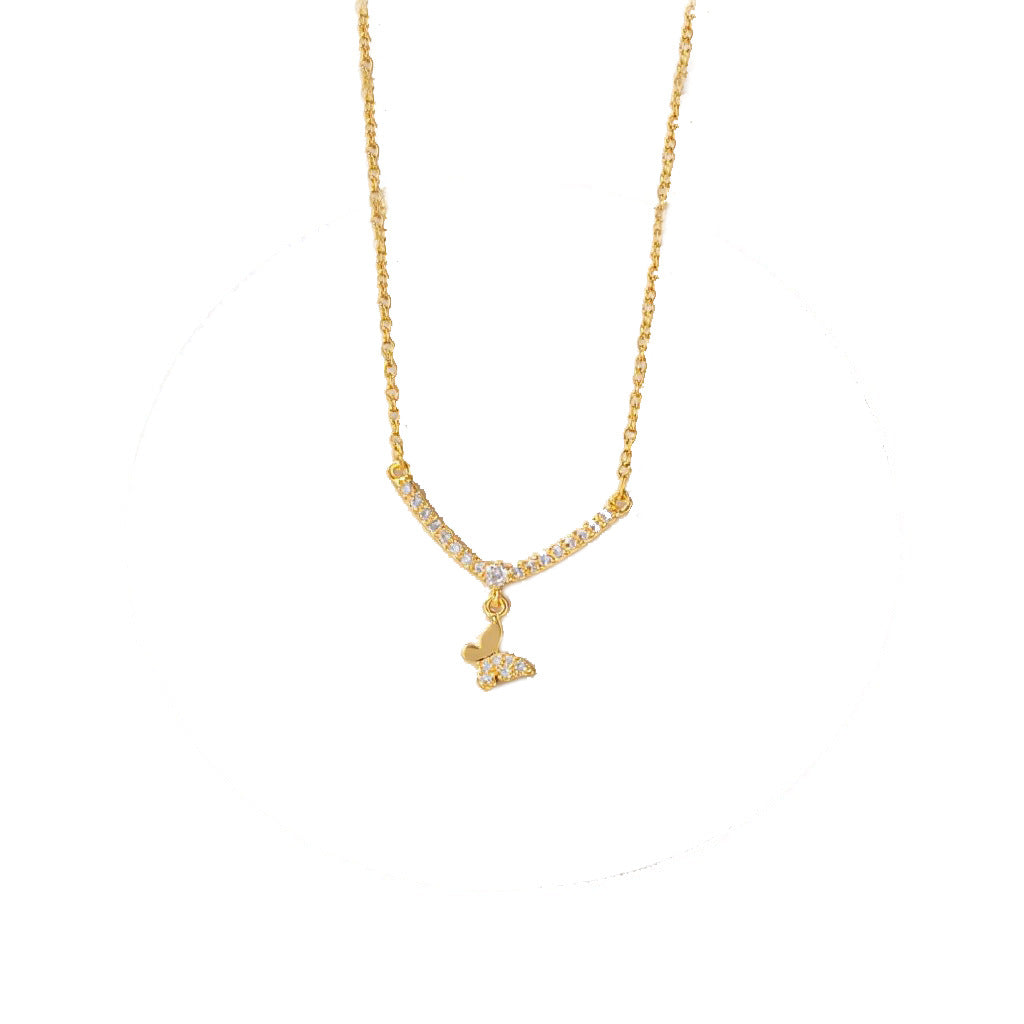 Unisex Butterfly Necklace With Tassel And Smiley Face Design In Golden Color