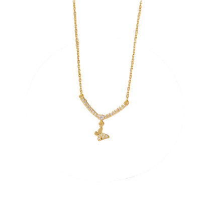 Unisex Butterfly Necklace With Tassel And Smiley Face Design In Golden Color