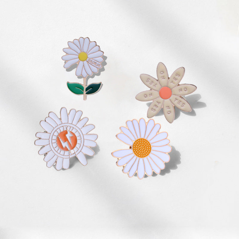 Daisy Pattern Zinc Alloy Pin Brooch, Elegant Floral Jewelry Accessory For Stylish Outfits