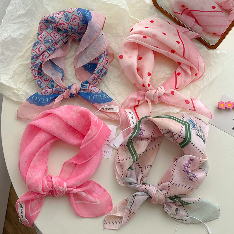 Cotton And Linen Silk Scarf Featuring Flower Pattern In Pink, Perfect For Spring & Summer
