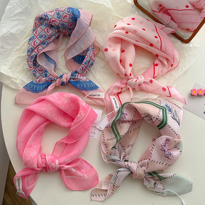 Cotton And Linen Silk Scarf Featuring Flower Pattern In Pink, Perfect For Spring & Summer