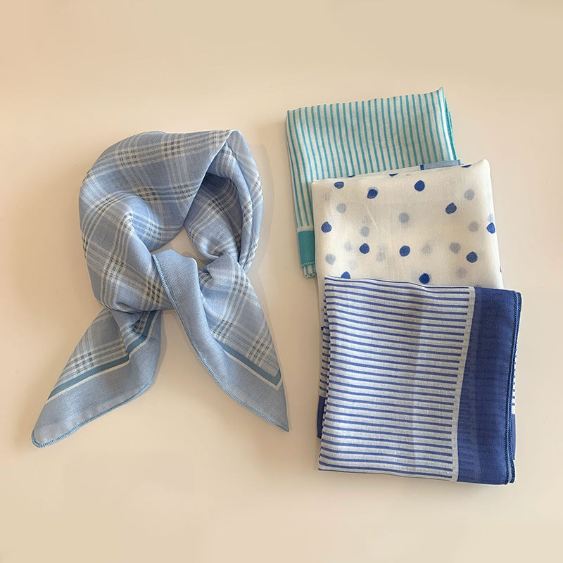 Blue Silk Kerchief Bandana For Spring And Summer, Stylish And Lightweight Accessory