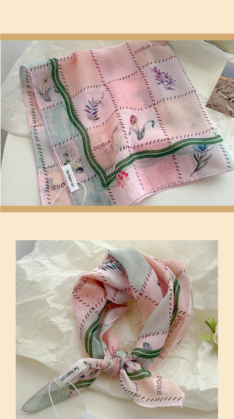 Cotton And Linen Silk Scarf Featuring Flower Pattern In Pink, Perfect For Spring & Summer