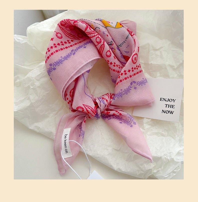 Cotton And Linen Silk Scarf Featuring Flower Pattern In Pink, Perfect For Spring & Summer