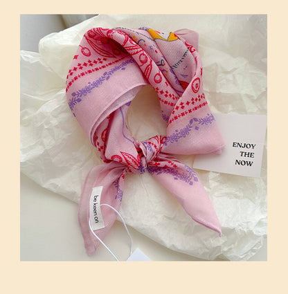 Cotton And Linen Silk Scarf Featuring Flower Pattern In Pink, Perfect For Spring & Summer
