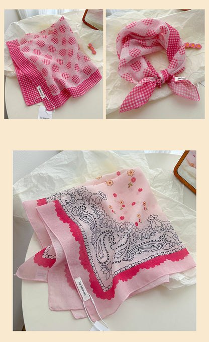 Cotton And Linen Silk Scarf Featuring Flower Pattern In Pink, Perfect For Spring & Summer