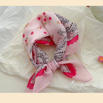 Cotton And Linen Silk Scarf Featuring Flower Pattern In Pink, Perfect For Spring & Summer