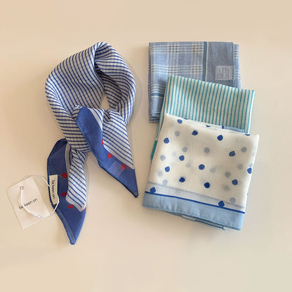 Blue Silk Kerchief Bandana For Spring And Summer, Stylish And Lightweight Accessory