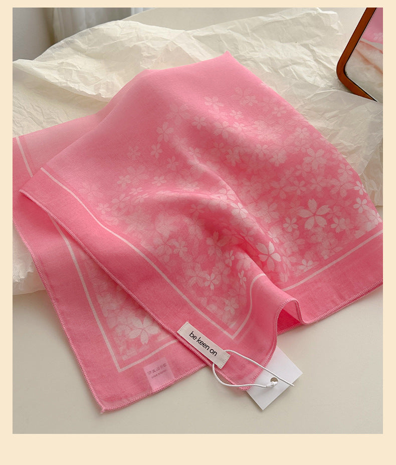 Cotton And Linen Silk Scarf Featuring Flower Pattern In Pink, Perfect For Spring & Summer